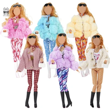 30 см Кукольная одежда Зимняя плюшевая шуба Брюки Одежда для кукол Одежда Аксессуары для кукольного домика Игрушка для девочки