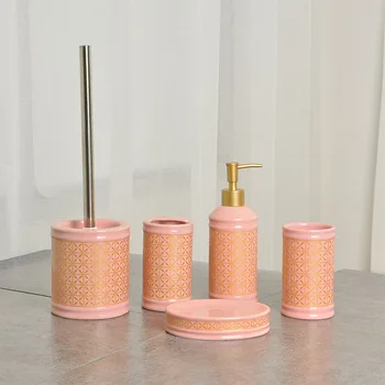 Набор для ванной комнаты из 5 предметов Розовый Керамический Набор аксессуаров для ванной комнаты Дозатор мыла Керамический