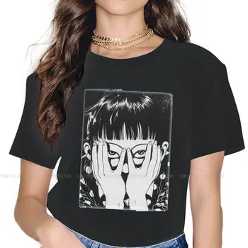 Футболка для девочек Junji Ito, черные женские топы, забавные футболки с графическим рисунком, женская хлопковая футболка 5XL.