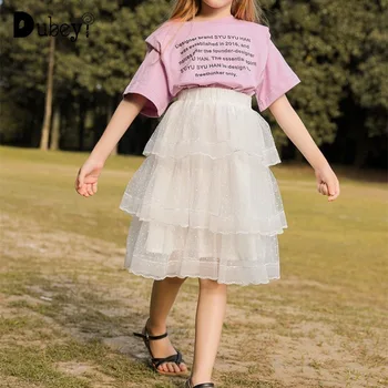 Новая юбка из многослойного тюля для девочек, детское кружевное бальное платье в стиле 