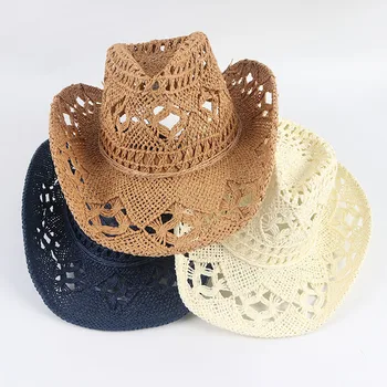 Летние мужские и женские ковбойские соломенные шляпы ручной работы в западном стиле с широкими полями, дышащая пляжная джазовая кепка, солнцезащитная шляпа