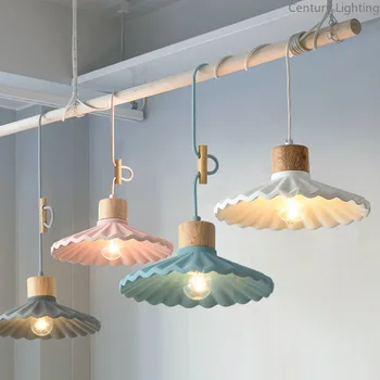 Подвесные светильники из цемента скандинавского цвета с плиссированным абажуром, современные минималистичные подвесные светильники цвета макарон для гостиной