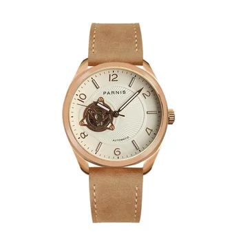 Parnis 42 мм розовое золото Механические автоматические мужские часы Кожаный ремешок сапфировое стекло мужские часы высшего бренда класса Люкс с подарочной коробкой
