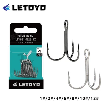 Тройные крючки LETOYO с зазубринами, высокоуглеродистые тройные крючки Stell, черные никелевые или матовые жестяные рыболовные крючки на жестких приманках для ловли щуки окуня