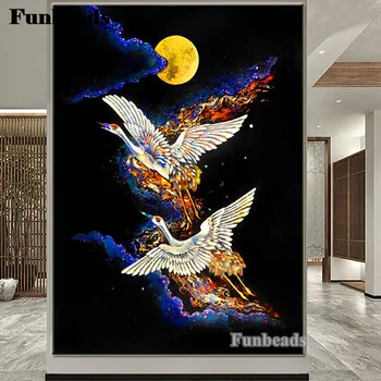 DIY Алмазная картина Вышивка крестом 5D Белый журавль, летящий на Луну, Полная алмазная вышивка, мозаика, абстрактный проход, крыльцо FF5569
