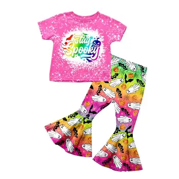 Комплекты одежды для девочек из бутика на Хэллоуин с красочным буквенным принтом и брюки-клеш Оптом