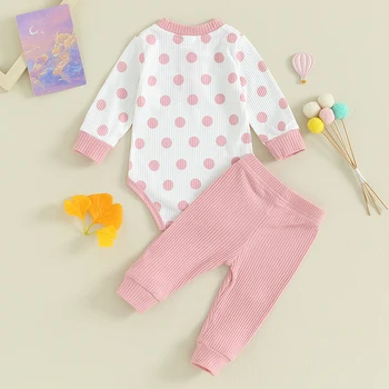 Комплект Одежды для младенцев из 2 предметов, комбинезон с длинными рукавами и принтом в горошек, длинные брюки с эластичной резинкой на талии, весенне-осенний комплект