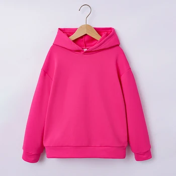 Осенне-зимний свитер для девочек с круглым вырезом и капюшоном, топ с длинными рукавами, модный и простой, теплый розовый, универсальный детский
