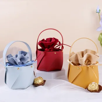 10 шт. кожаных подарочных пакетов, свадебная сумка для гостей, мини-сумочка, бархатная коробка для упаковки конфет, праздничный декор для вечеринки
