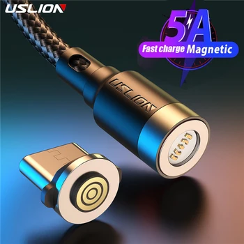 USLION 5A Магнитный USB-Кабель Для Зарядки USB Type C Кабель Для Быстрой Зарядки iphone 15 Pro Xiaomi Magnet USB C Провод Для Передачи Данных Шнур