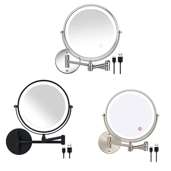 8-Дюймовое Платное Настенное зеркало для туалетного столика/ванной комнаты с двойным боковым зеркалом с 1X/10-кратным увеличением, сенсорный экран со светодиодной подсветкой и 3-цветной температурой, вращающийся на 360 °