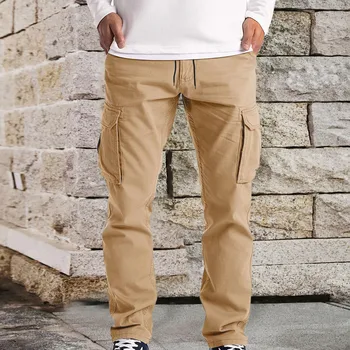 Мужские брюки Карго Однотонные Длинные брюки с эластичной талией В Корейском стиле Свободные Прямые брюки Harajuku Спортивные штаны на открытом воздухе Мужские