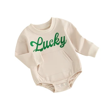 Комбинезон С длинными рукавами и ирландским буквенным принтом для малышей, милая одежда для новорожденных