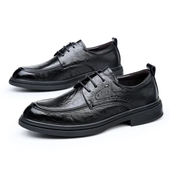 Дизайнерские мужские Оксфорды, мужские модные модельные туфли из натуральной кожи на шнуровке, мужские туфли на плоской подошве, деловые Мужские повседневные итальянские черные туфли для мужчин