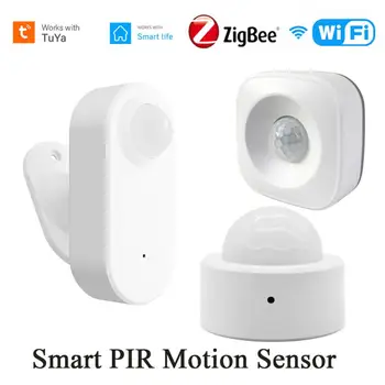 Tuya ZigBee/ WiFi PIR Датчик движения, Беспроводной инфракрасный детектор, Детектор охранной сигнализации с держателем, Управление приложением Smart Life