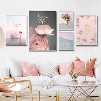 Настенная картина с цветком пиона, печать на холсте, Скандинавский розовый плакат, настенные картины для девочек, декор в стиле поп-арт в гостиной