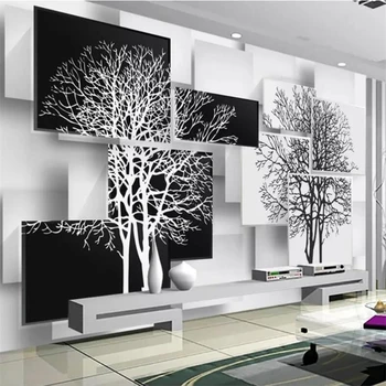 обои на заказ beibehang 3d фрески простая черно-белая роспись дерева фоновые обои для гостиной спальни телевизора