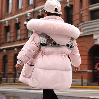 2023 Зимняя новая детская пуховая куртка, модное теплое пальто на утином пуху для девочек, непромокаемое толстое пальто с капюшоном для детей среднего и большого размера