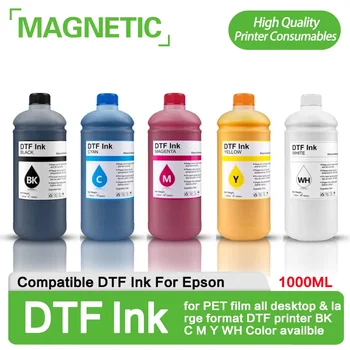1000 МЛ чернил DTF для прямого переноса, пленка для ПЭТ-пленки, все настольные и широкоформатные DTF-принтеры, доступные цвета BK C M Y WH