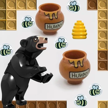 MOC Bee Jar Печатные строительные блоки Мед Животные Еда Сотовые кирпичи Сборные игрушки Совместимость с подарками для детей
