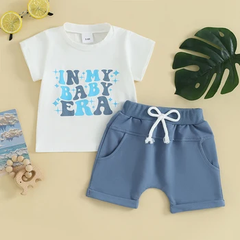 Летняя одежда BeQeuewll для маленьких мальчиков, футболки с короткими рукавами и буквенным принтом, топы и шорты с эластичной резинкой на талии, комплект одежды из 2 предметов
