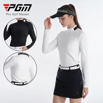 Женская рубашка для гольфа PGM, сохраняющая тепло, Женская тонкая футболка с длинным рукавом, женская рубашка с воротником на молнии сбоку, Осеннее повседневное нижнее белье для гольфа