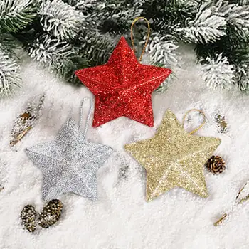 6шт Сверкающий Рождественский кулон в форме 3D звезды с шнурком, украшение для Рождественской елки в виде блестящей звезды, Декор для вечеринок DIY Craft