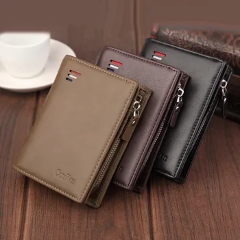 Мужской кошелек Короткий RFID с защитой от размагничивания, Застежка-молния, сумка для монет, зажим для доллара США, Противоугонная щетка, держатель для паспорта, банковской карты