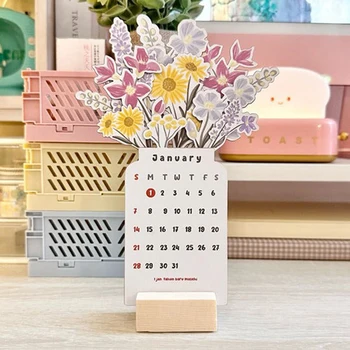 Настольный календарь Bloomy Flowers на 2024 год Креативный цветочный настольный календарь серии Pretty Floral Desk Decor Деревянный календарь