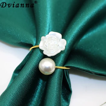 Рождественское кольцо для салфеток Dvinana с цветочным узором и жемчугом, держатели для полотенец, пряжки для салфеток, украшение для обеденного стола для свадебной вечеринки HWF38