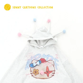 Sanrio Hello Kitty Ins Толстовка С Капюшоном Милая Шляпа Клоуна Толстовка С Капюшоном Крутой Дизайн Студенческий Колледж Толстовка Пуловер Подростковые Свободные Повседневные Хлопковые Топы