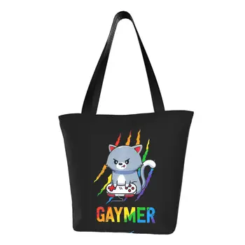 Gaymer LGBT Cat Pride Любители видеоигр Rainbow G Сумки Портативная сумка для покупок большой емкости