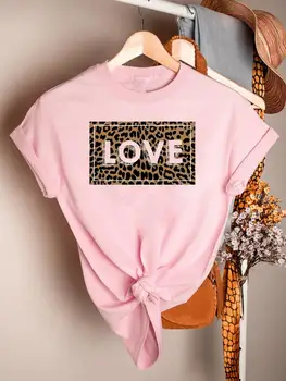 Женская летняя футболка с леопардовым принтом 90-х с любовным письмом, одежда с коротким рукавом, повседневная женская футболка, Модные графические футболки