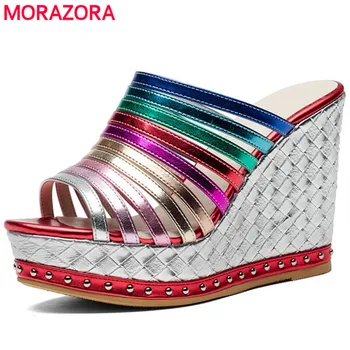 MORAZORA/ Летняя обувь наивысшего качества, обувь на танкетке и высоком каблуке, женские босоножки, модная внутренняя обувь из свиной кожи на платформе