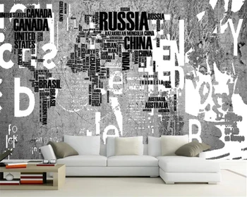 Пользовательские обои 3d фреска цементная стена письмо мира карта инструментальные обои гостиная обои для спальни домашний декор 3d обои
