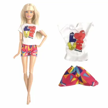 Комплект Одежды для куклы, топы в форме любви + Радужное платье, цветастая юбка для куклы Барби, Аксессуары, одежда для куколки