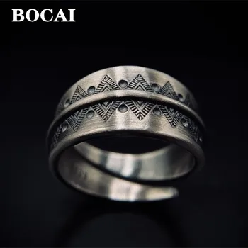 BOCAI Новые 100% Серебряные ювелирные аксессуары S925 в стиле ретро, Открывающееся резное кольцо для женщин, Оптовая продажа, Бесплатная доставка