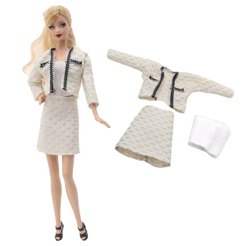 NK 1 комплект, модный белый комплект для куклы принцессы: пальто + топ + юбка для куклы Барби, Детский игрушечный домик, аксессуары для одежды 1/6.