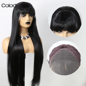 Модные синтетические парики COLODO для женщин, Шелковистый прямой парик на кружеве 13x4, черный, термостойкий, для ежедневного использования, предварительно выщипанный