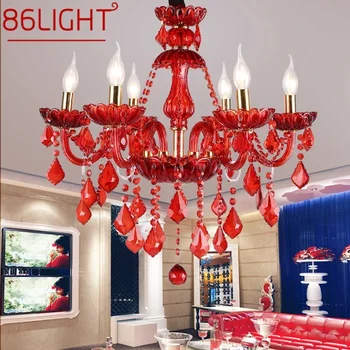 Подвесная лампа из хрусталя в европейском стиле 86LIGHT, лампа с красной свечой, Роскошная люстра для гостиной, ресторана, спальни, виллы.