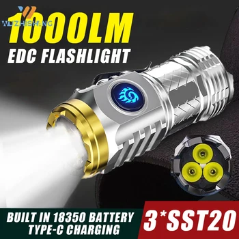 МИНИ Мощный светодиодный фонарик USB Перезаряжаемый фонарь сильного света со встроенной батареей 18350 Портативный фонарь для кемпинга и рыбалки