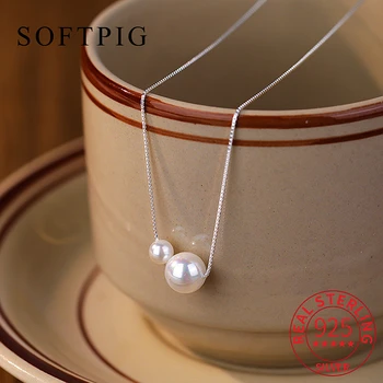 SOFTPIG Модное ожерелье-чокер из стерлингового серебра 925 пробы с жемчугом Для женщин, очаровательные изысканные ювелирные изделия, минималистичные геометрические аксессуары