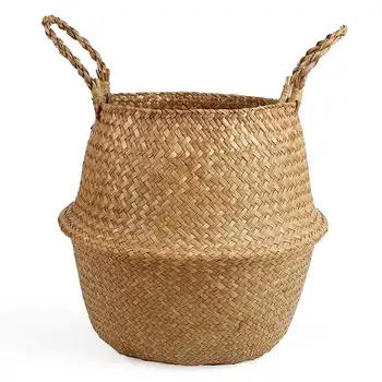 Плетеная соломенная корзина для хранения горшков с растениями и белья, корзин для пикника и продуктов.
