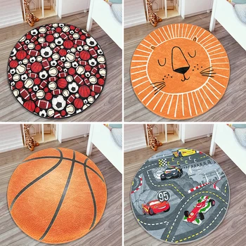 Баскетбольный круглый ковер для декора гостиной, ковер для пола со львом, Нескользящие автомобильные коврики для детских спален, эстетическое оформление