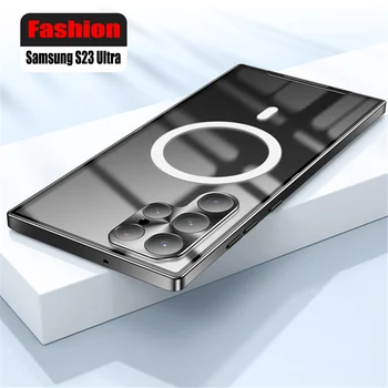 Ультратонкий Прозрачный Магнитный Металлический Чехол Magsafe Для Samsung Galaxy S24 S23 Ultra Plus 5G Чехол Для Телефона С Защитой Камеры Coque Fundas