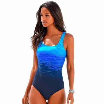 Цельный женский купальник на тонких бретельках с синим принтом, купальник для серфинга, купальники, летняя пляжная одежда, купальные костюмы с квадратным вырезом.