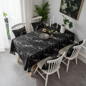 Скатерть с черным мраморным рисунком в скандинавском стиле, современная скатерть из хлопка и льна, украшение дома