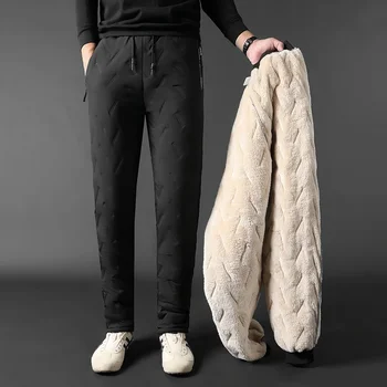 Мужские зимние брюки, теплые джоггеры для бега, утепленные мужские спортивные брюки, тяжелая уличная одежда, флисовые брюки, мужские брюки