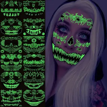 Паутина Хэллоуин Светящаяся Наклейка с татуировкой Светящийся шрам Призрак Наклейки для переноса воды Рот Зеленые наклейки для Бодиарта Вечеринка