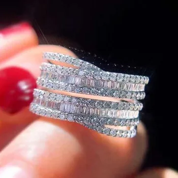 Сверкающие кольца с кубическим цирконием серебристого цвета, украшенные льдом Женские аксессуары для пальцев для свадебной вечеринки, ювелирные изделия для заявления